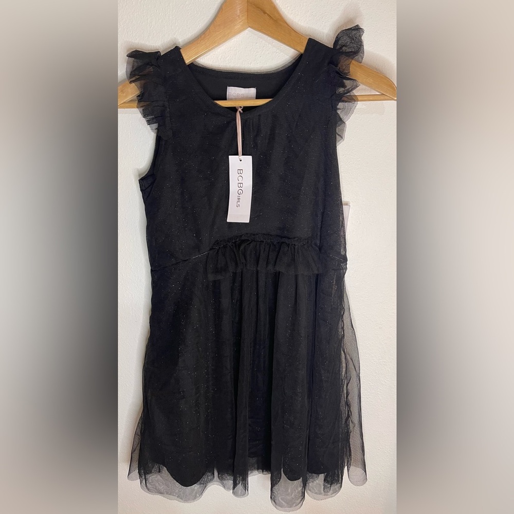 BCBG Fancy Holiday Party Black Silver Dress Tulle Girls 10